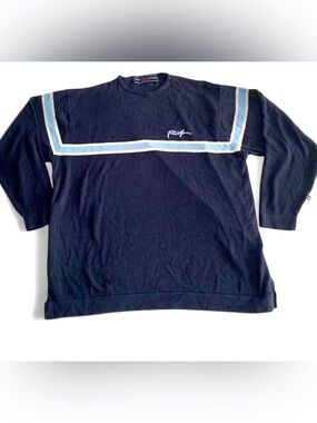 Phat Farm Navy Crewneck Sweater with Light Blue and White Stripes